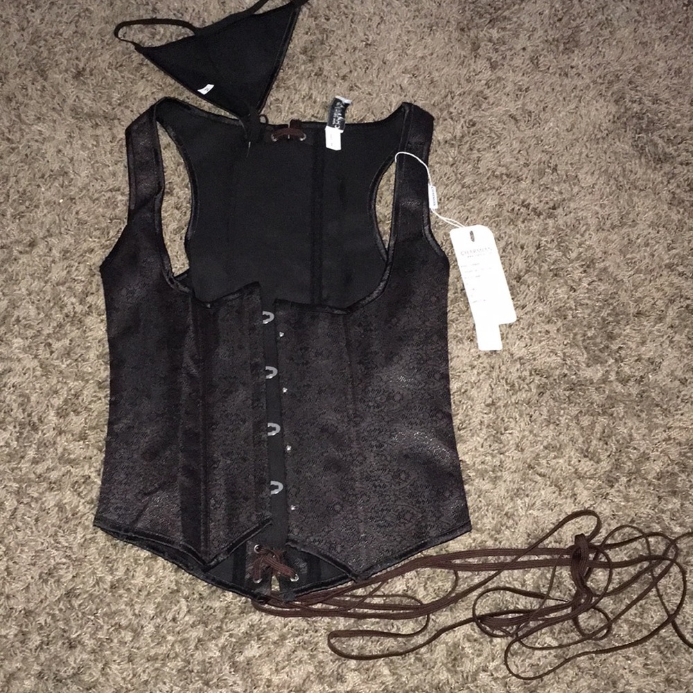CHARMIAN NWT BROCADE CORSET WAIST CINCHER UNDER BUST VEST W/ PANTIES TIE… - Picture 7 of 10